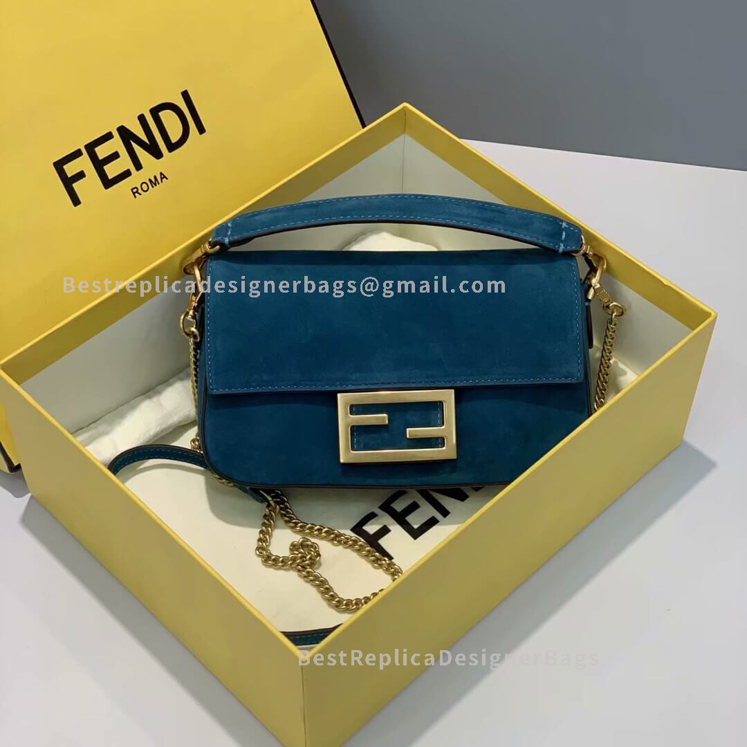Fendi Baguette Mini Blue Velvet Bag GHW 308S